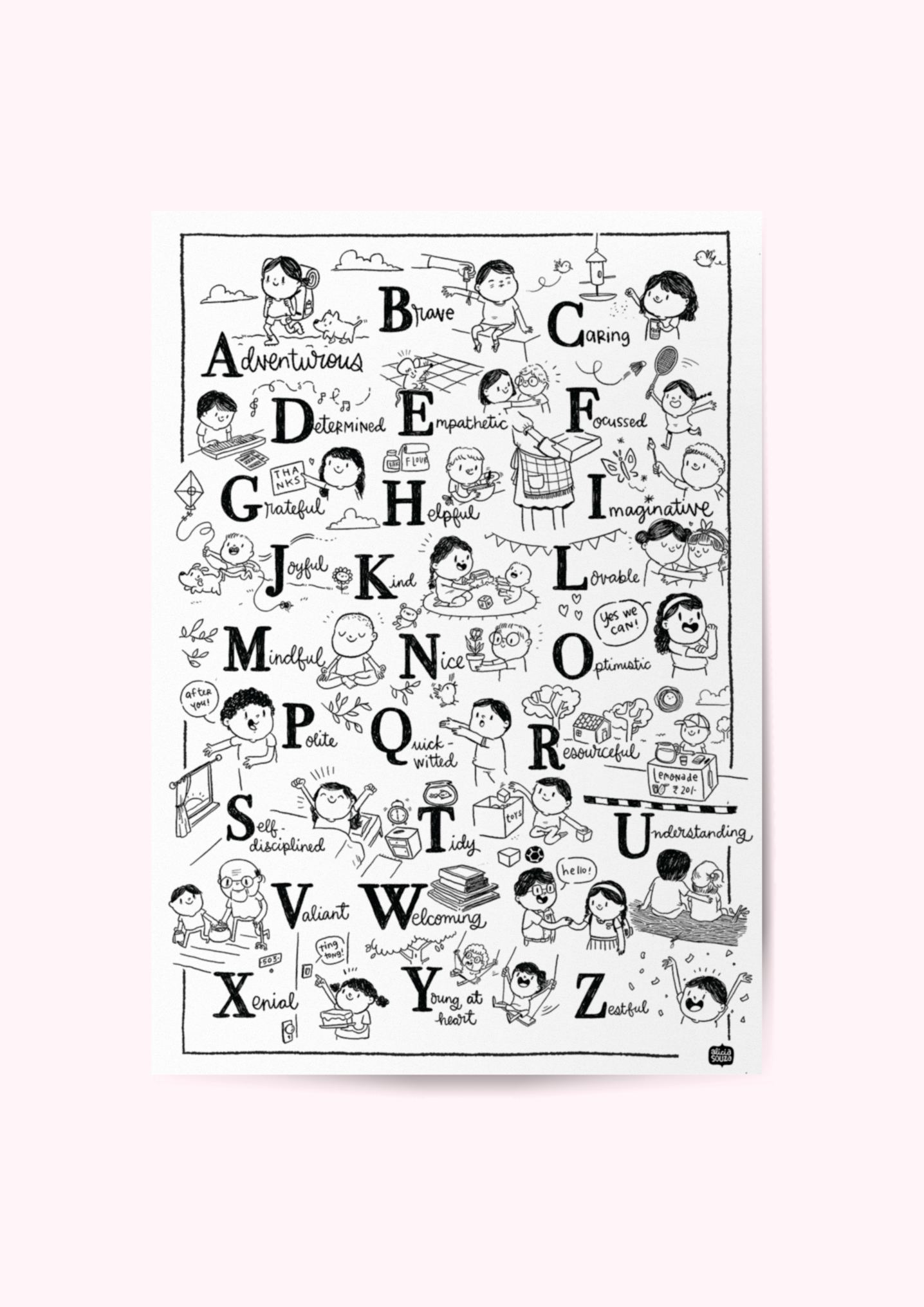 A-Z Black & White Non-Tearable Poster