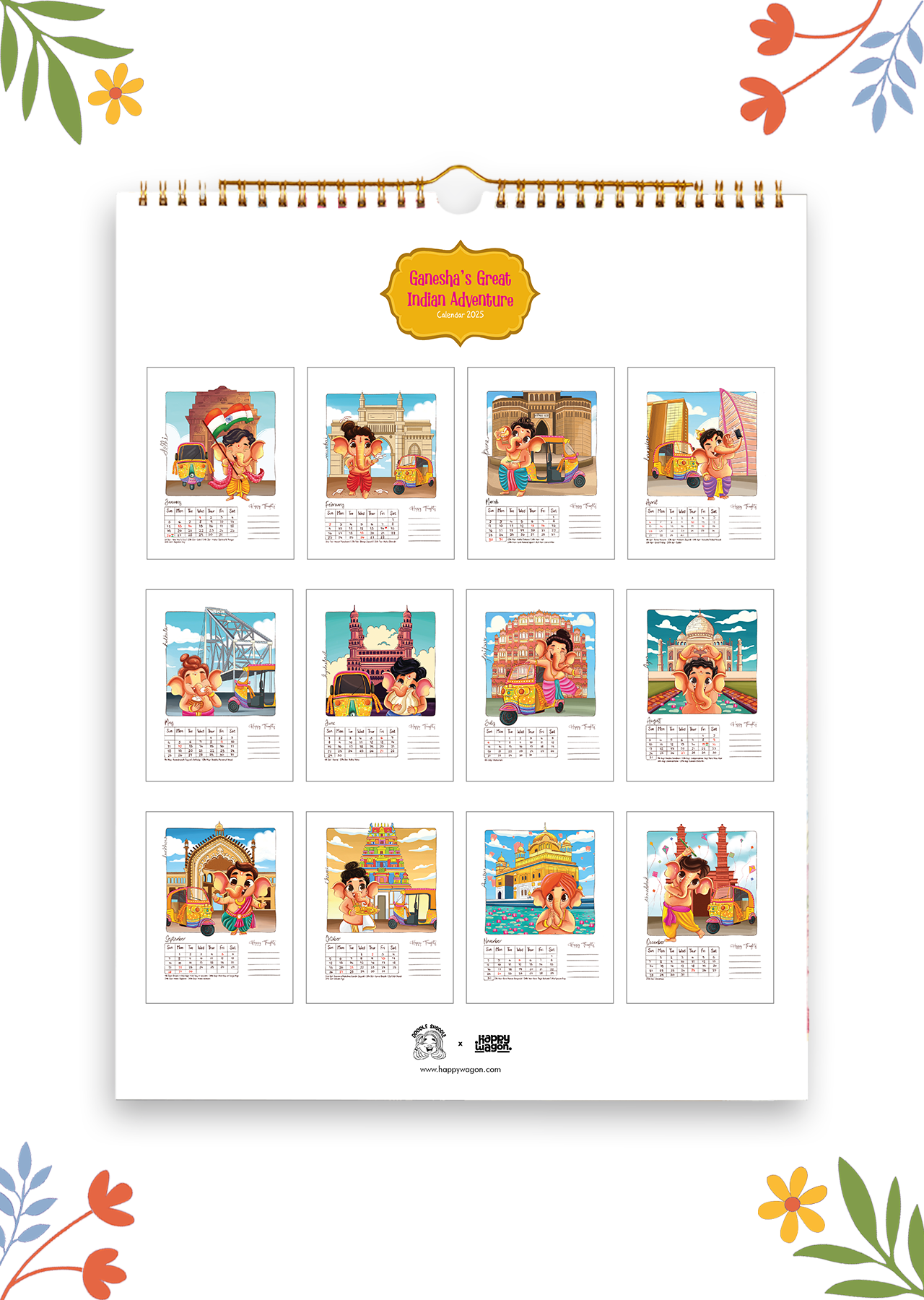 2025 Ganesha's Great Indian Adventure Wall Calendar