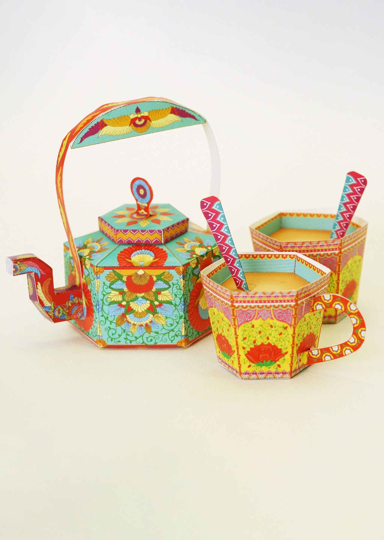 Chai Kettle & Cups: Set of 3 Boxes DIY Paper Craft Kit