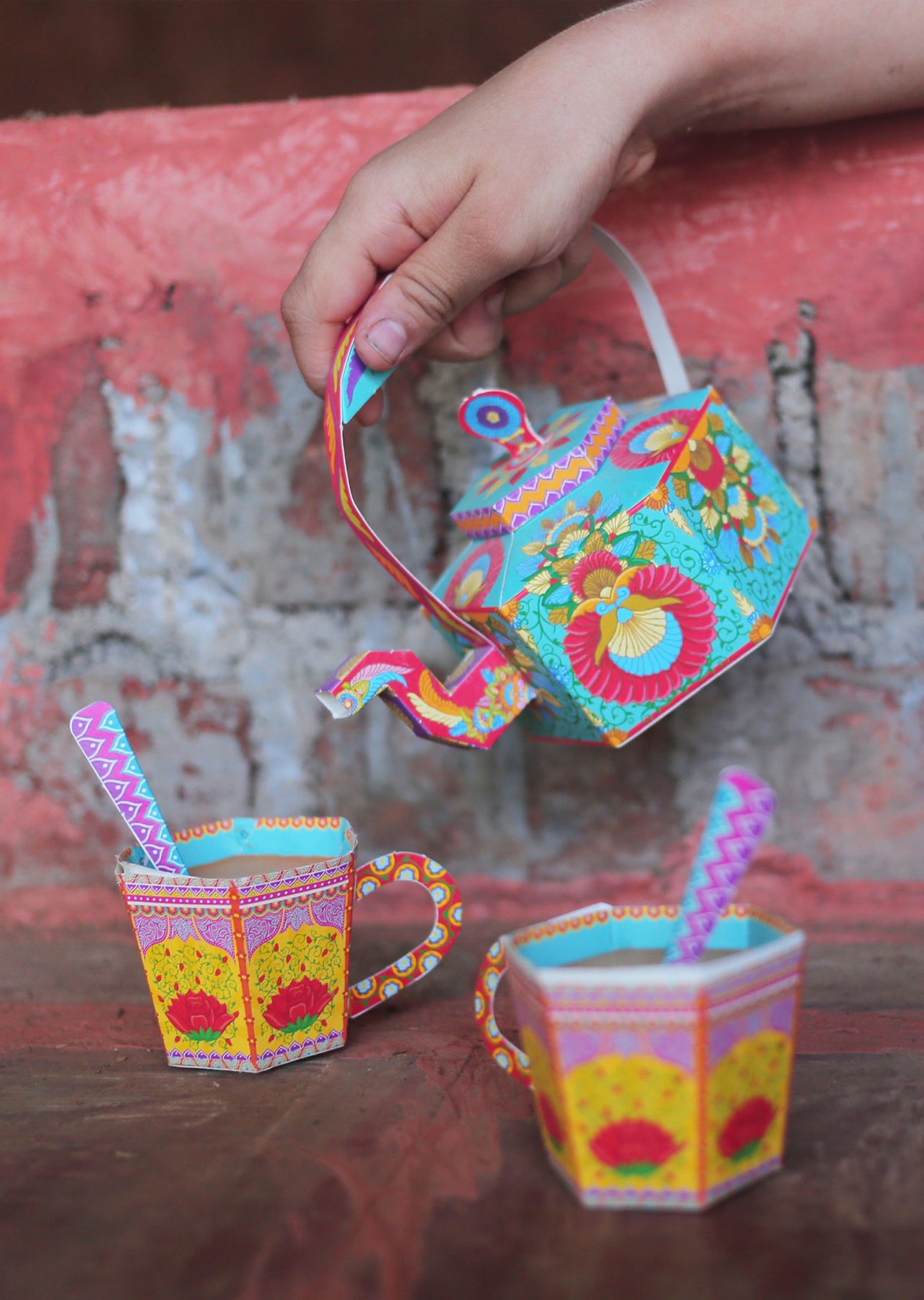 Chai Kettle & Cups: Set of 3 Boxes DIY Paper Craft Kit