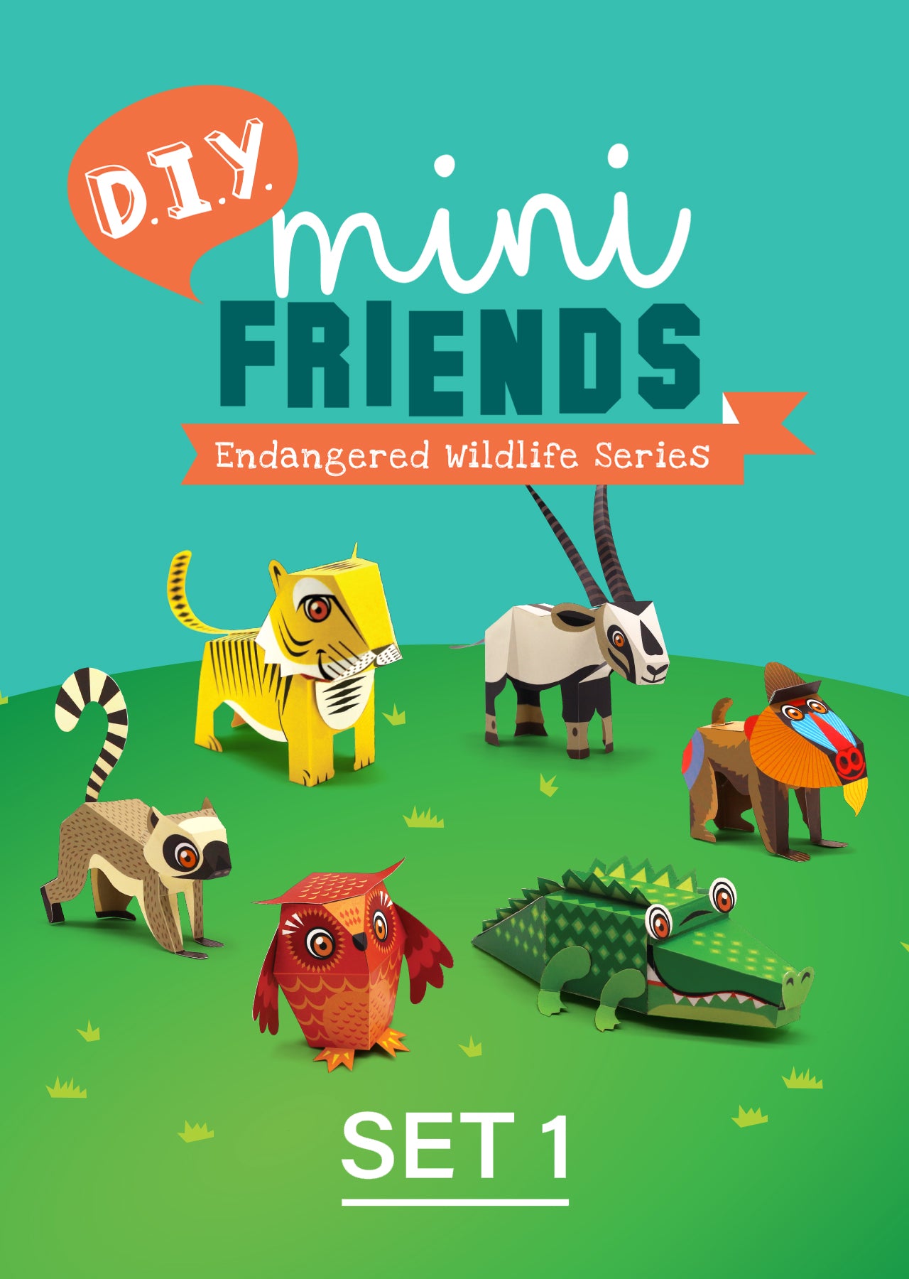 BOX SET 1: Set of 6 DIY Mini Endangered Animals Paper Craft Kits