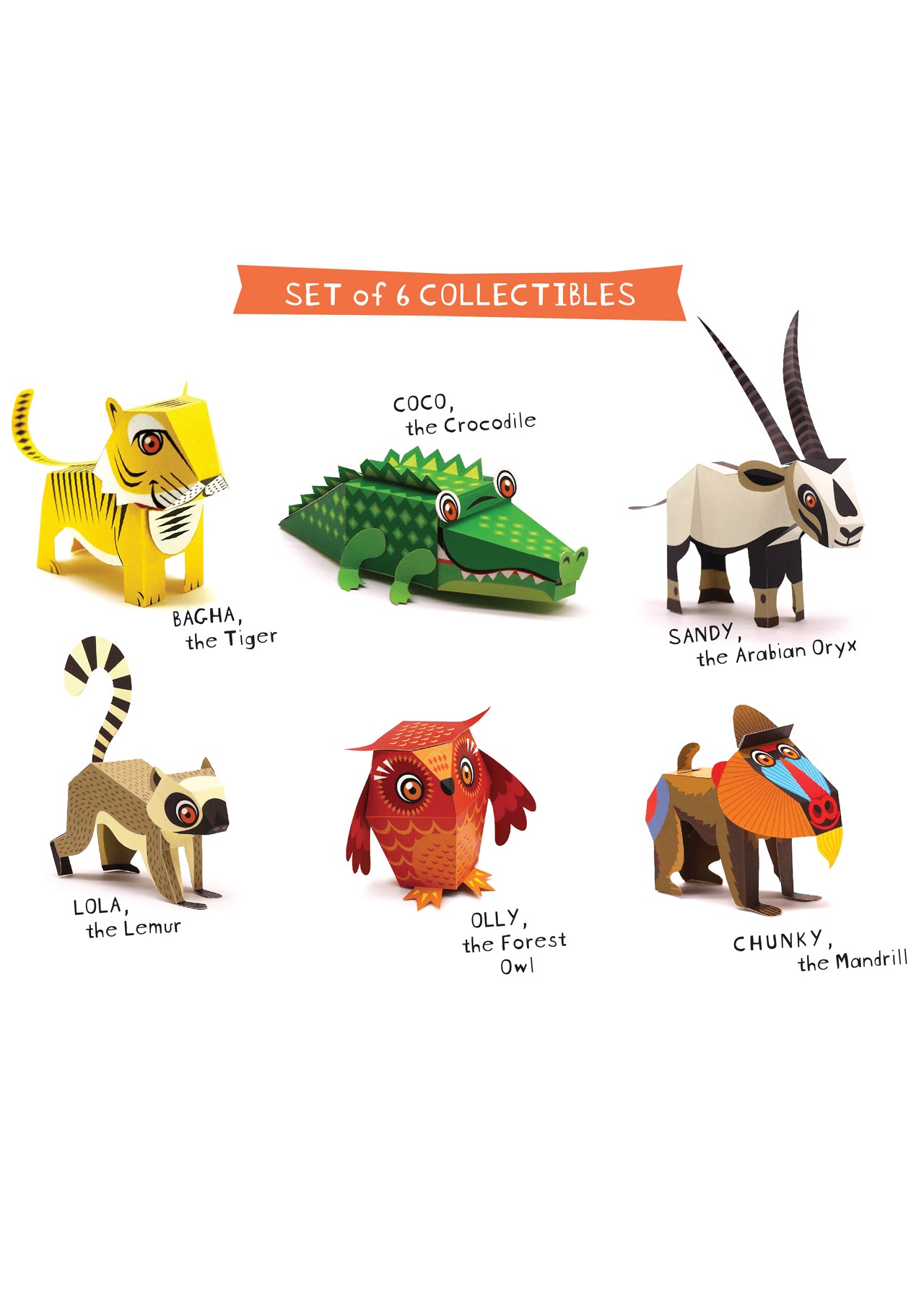 BOX SET 1: Set of 6 DIY Mini Endangered Animals Paper Craft Kits