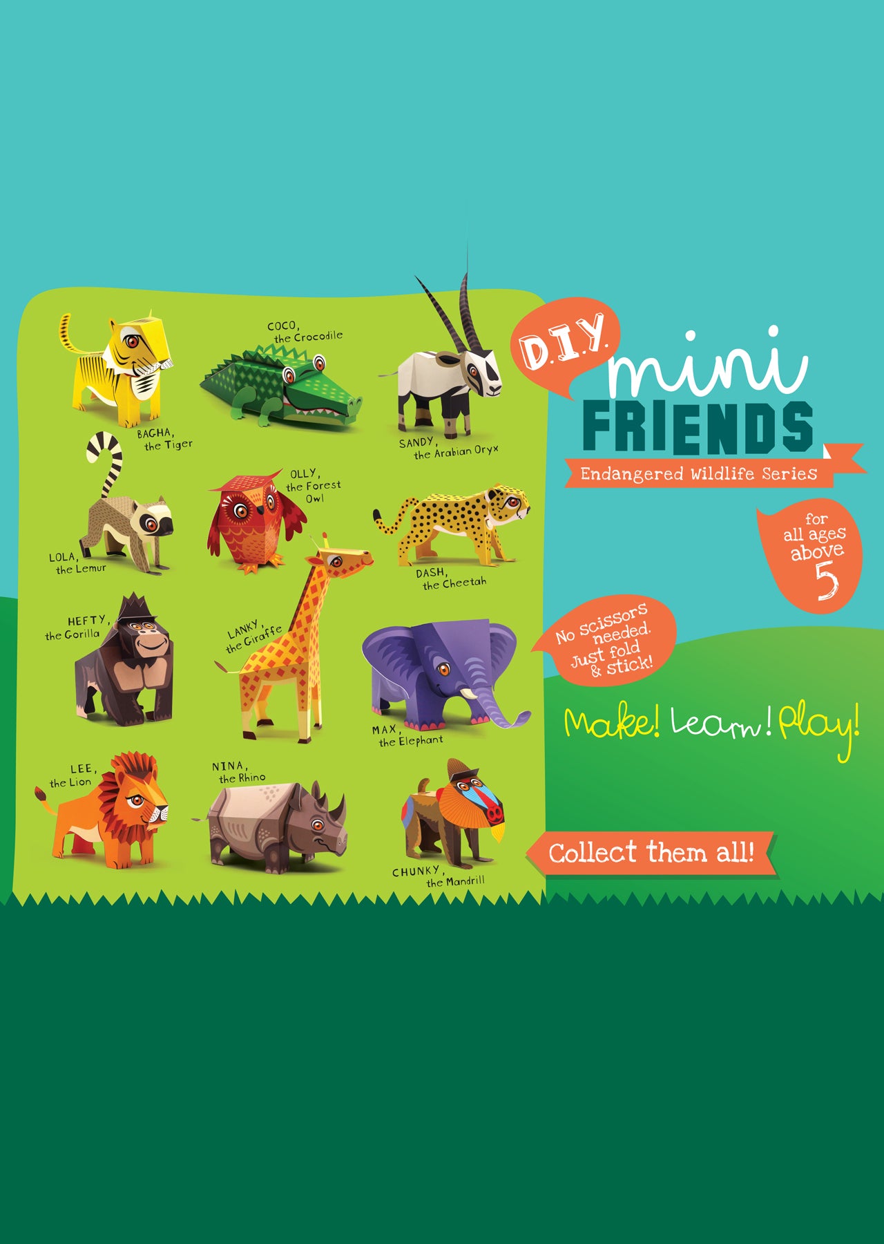 BOX SET 1: Set of 6 DIY Mini Endangered Animals Paper Craft Kits