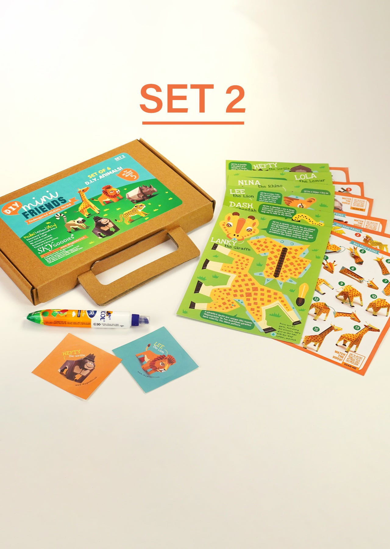 BOX SET 2: Set of 6 DIY Mini Endangered Animals Paper Craft Kits