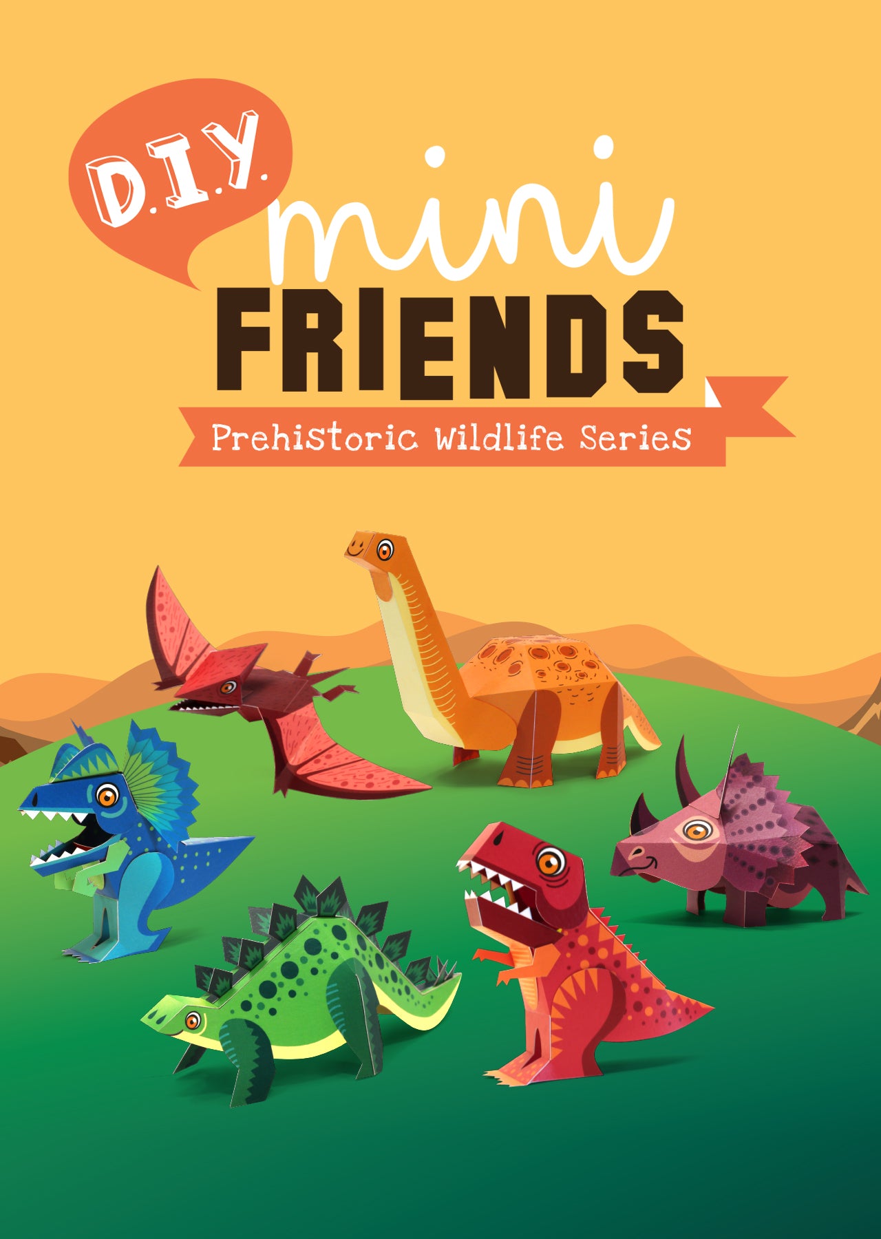 BOX SET of 6 DIY Mini Prehistoric Dinosaurs Paper Craft Kits