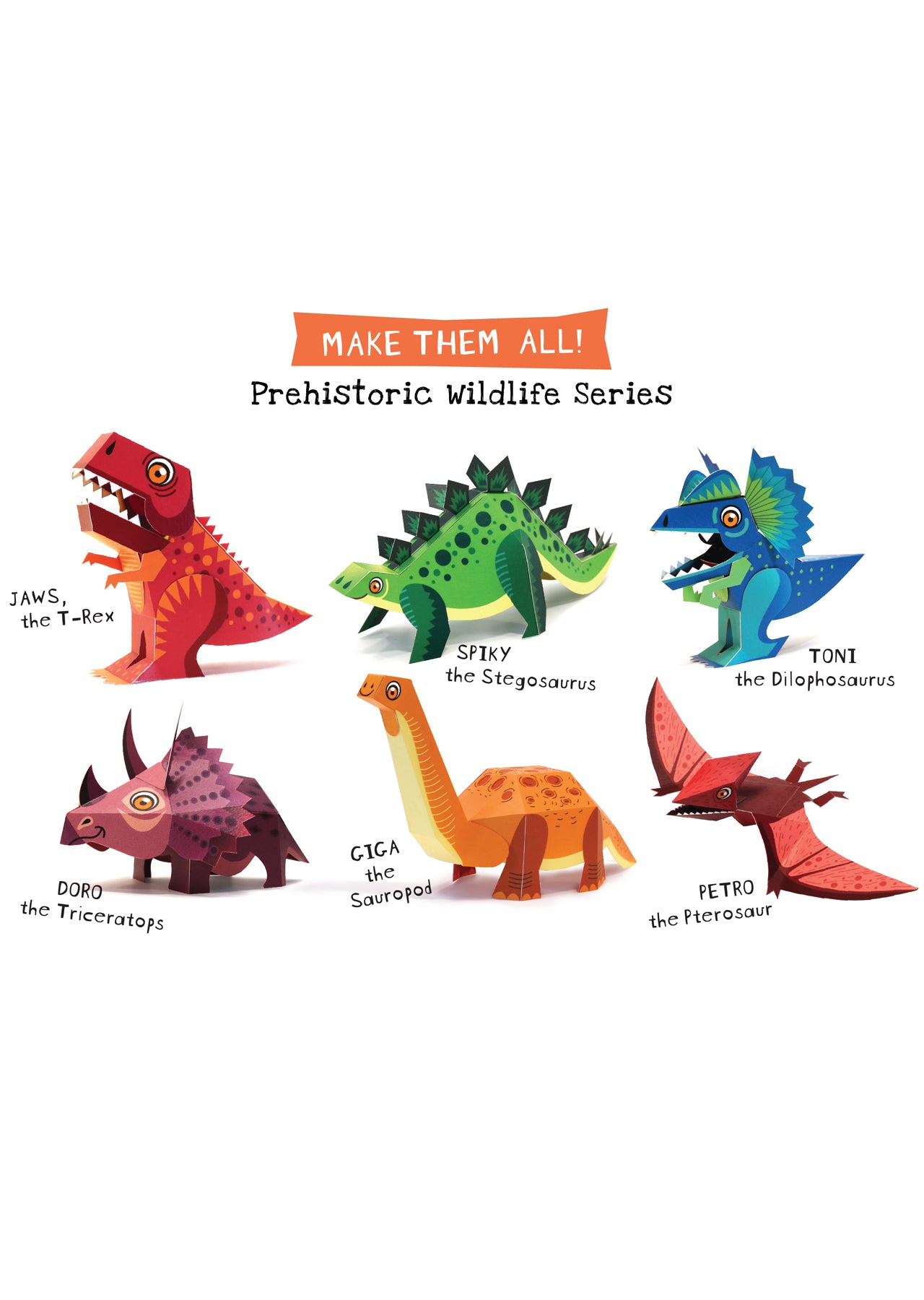 BOX SET of 6 DIY Mini Prehistoric Dinosaurs Paper Craft Kits