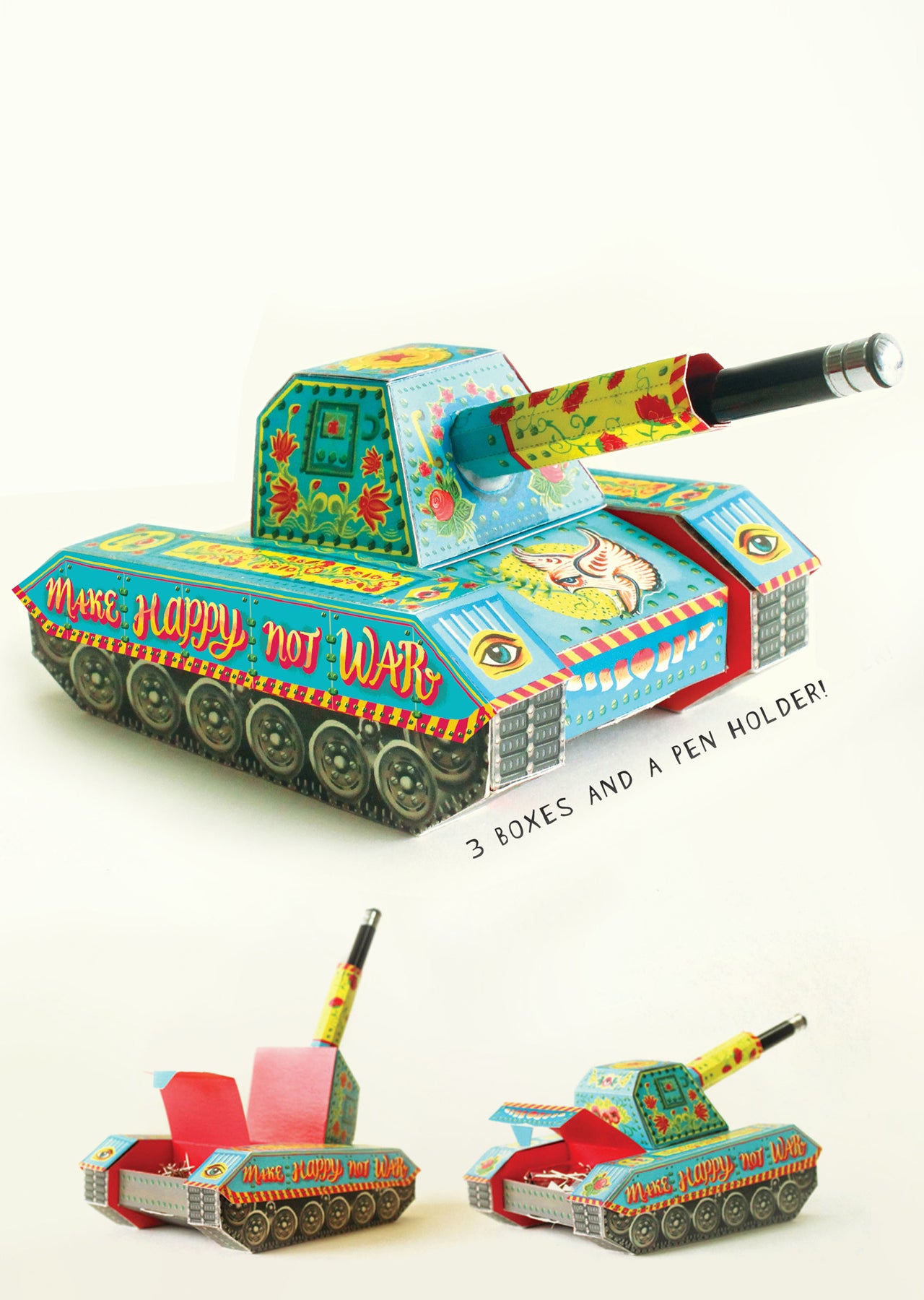 Colourful Army Paper Tank Pen Holder & Boxes - DIY Paper Craft Kit