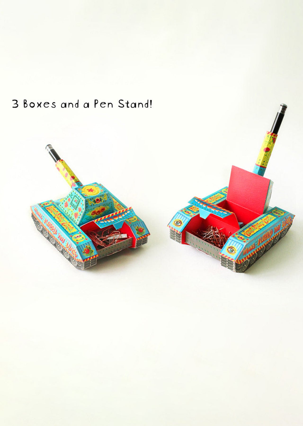 Colourful Army Paper Tank Pen Holder & Boxes - DIY Paper Craft Kit