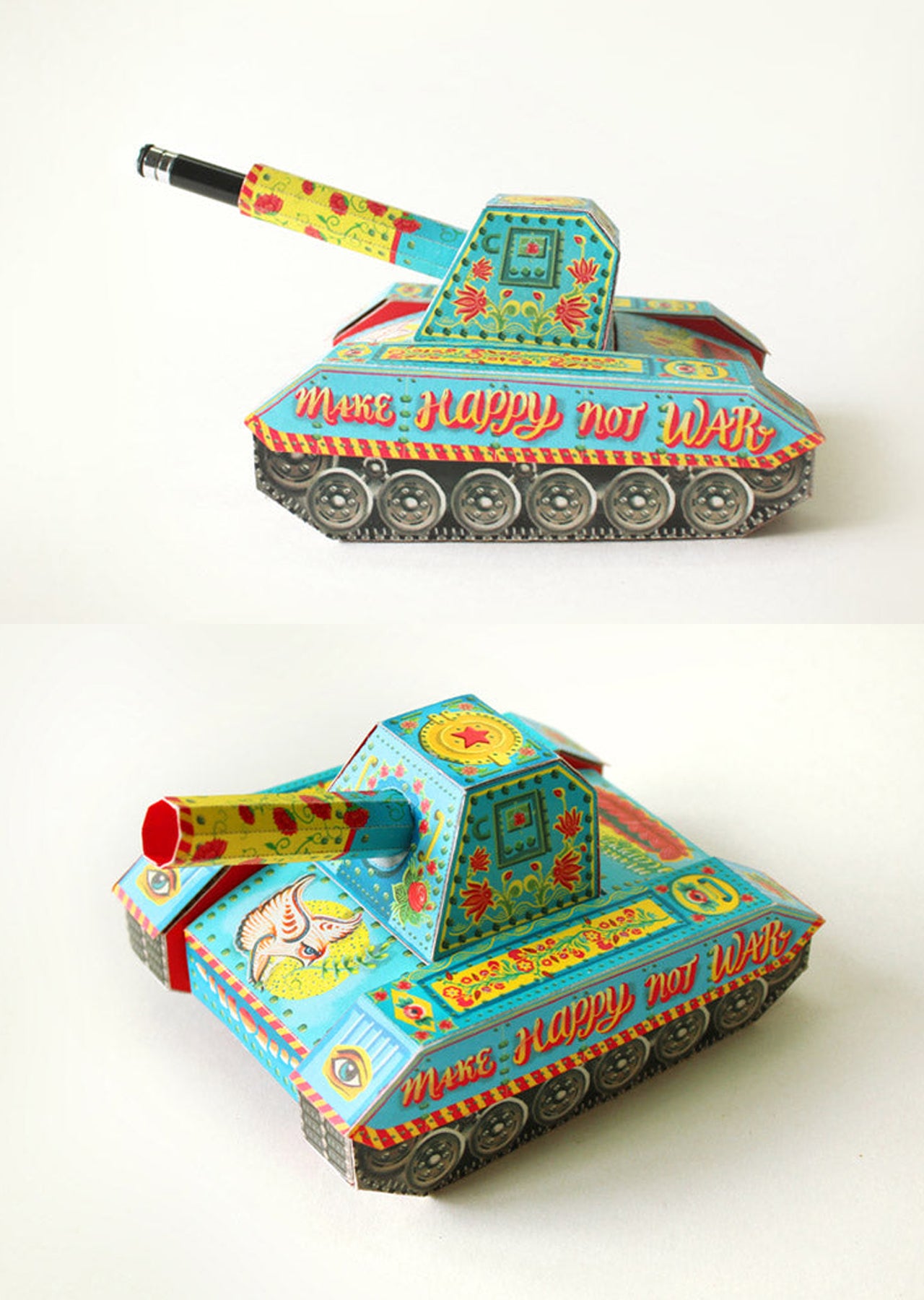 Colourful Army Paper Tank Pen Holder & Boxes - DIY Paper Craft Kit