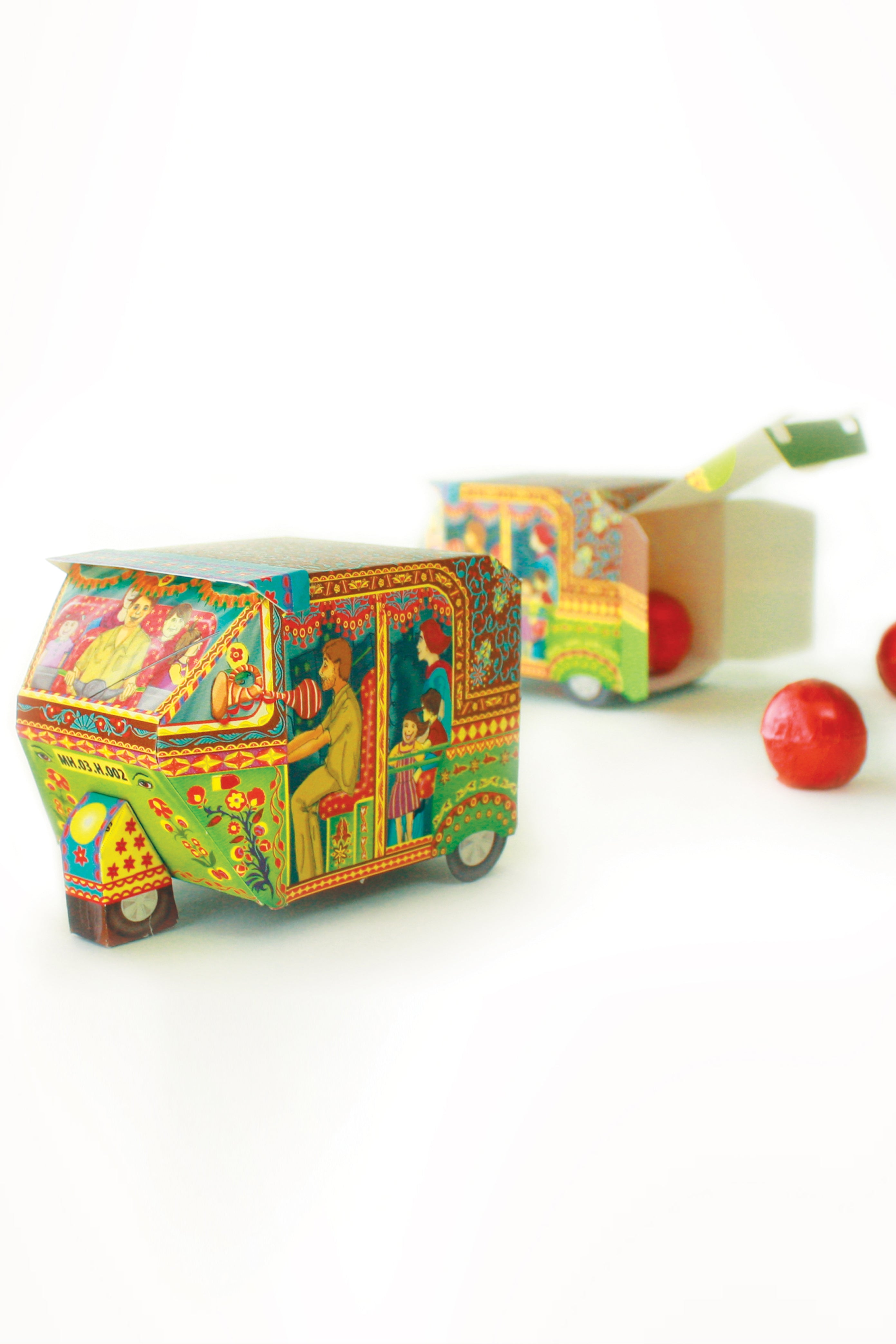 Bombay Auto Rickshaw Box: Green design - DIY Paper Craft Kit