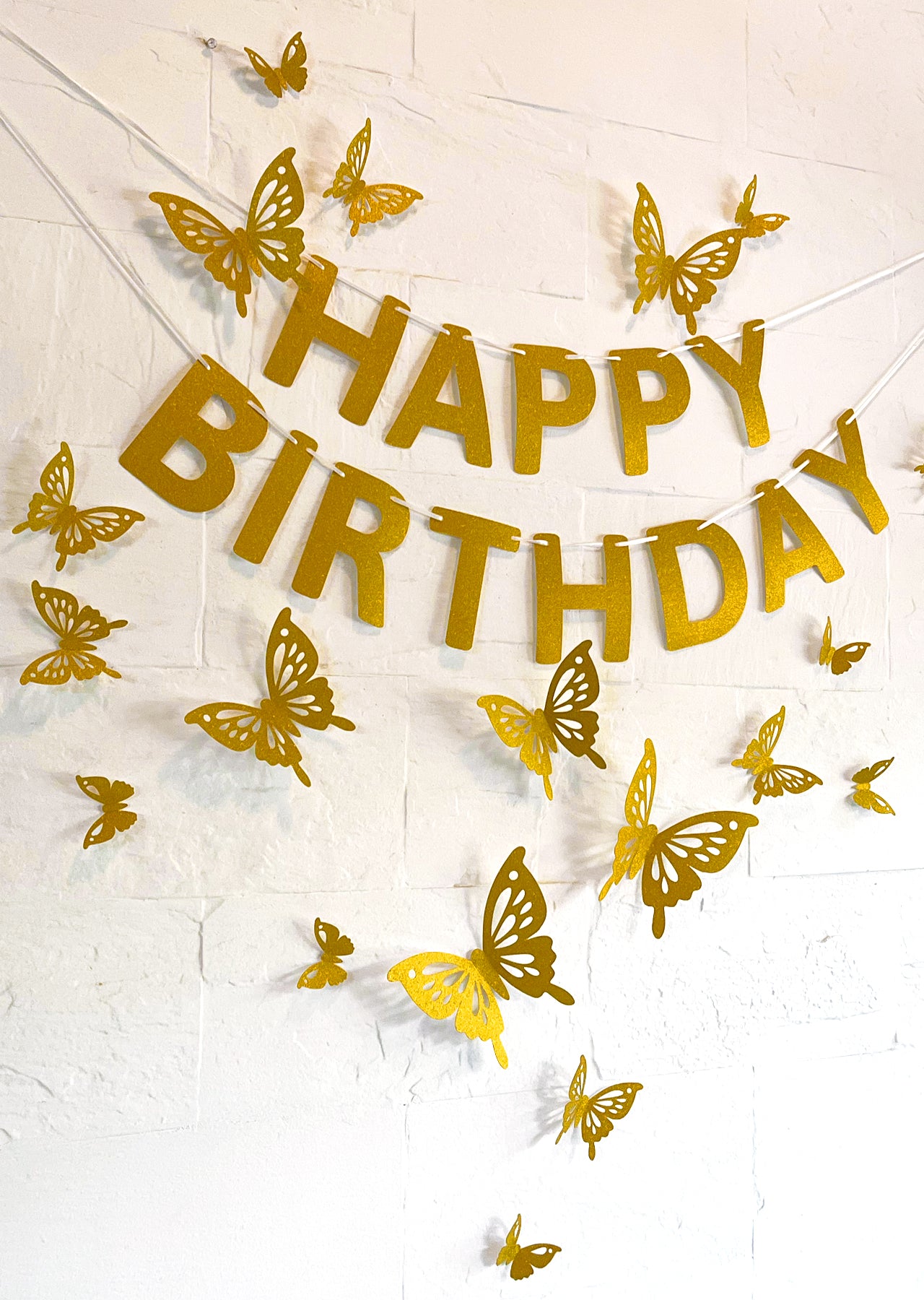 Golden Butterflies and Happy Birthday Paper Party Decor