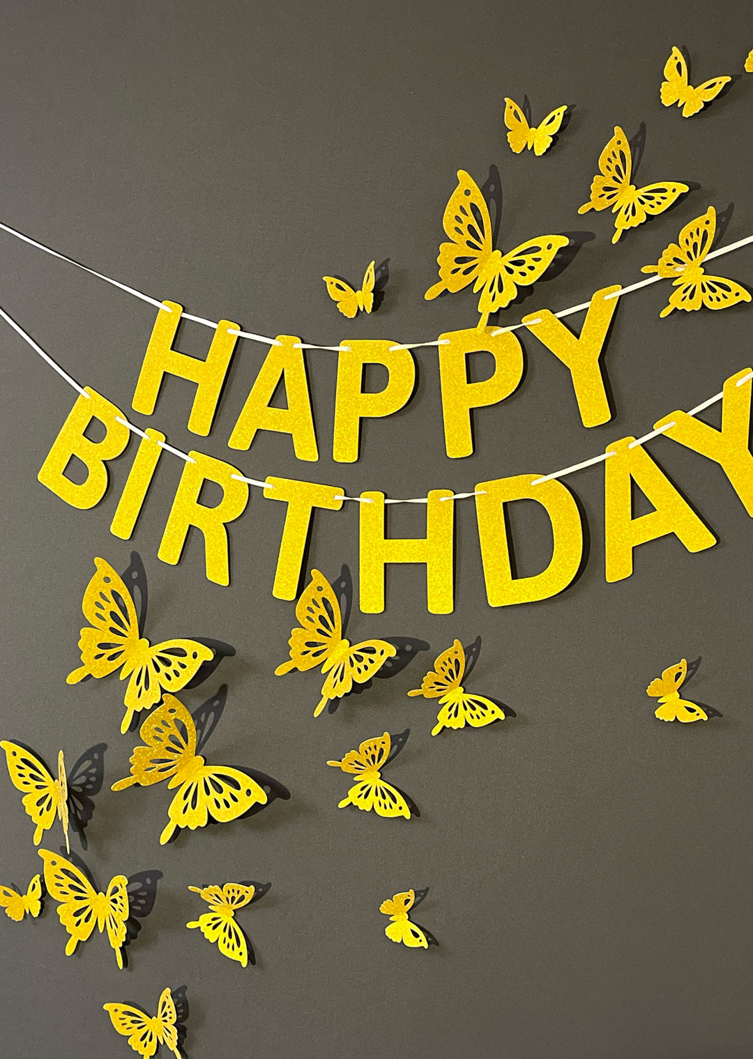 Golden Butterflies and Happy Birthday Paper Party Decor