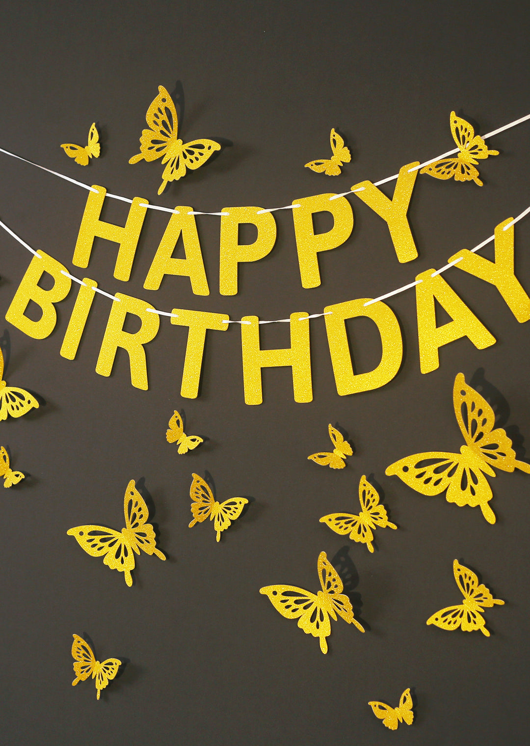 Golden Butterflies and Happy Birthday Paper Party Decor