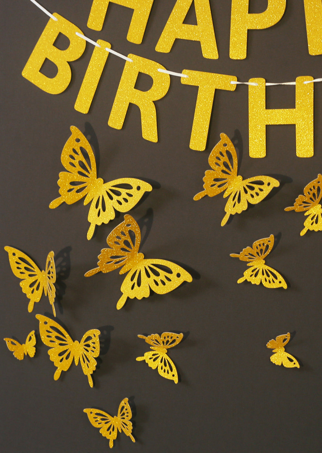 Golden Butterflies and Happy Birthday Paper Party Decor