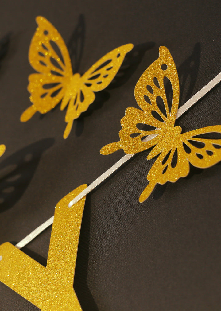 Golden Butterflies and Happy Birthday Paper Party Decor