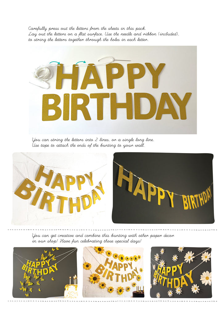 Golden Butterflies and Happy Birthday Paper Party Decor