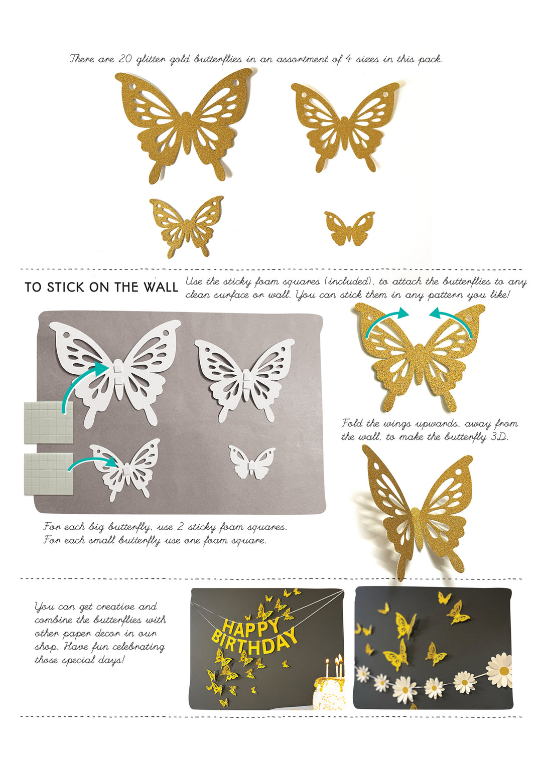 Golden Butterflies and Happy Birthday Paper Party Decor