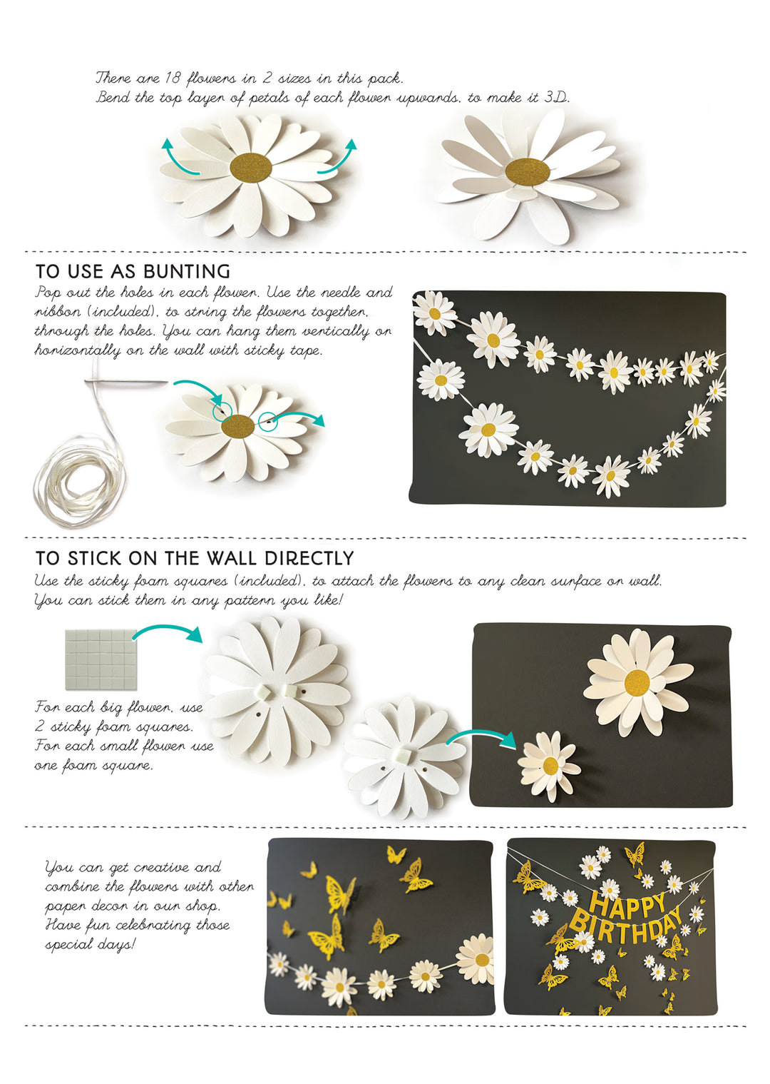 White Daisy Flower Paper Bunting