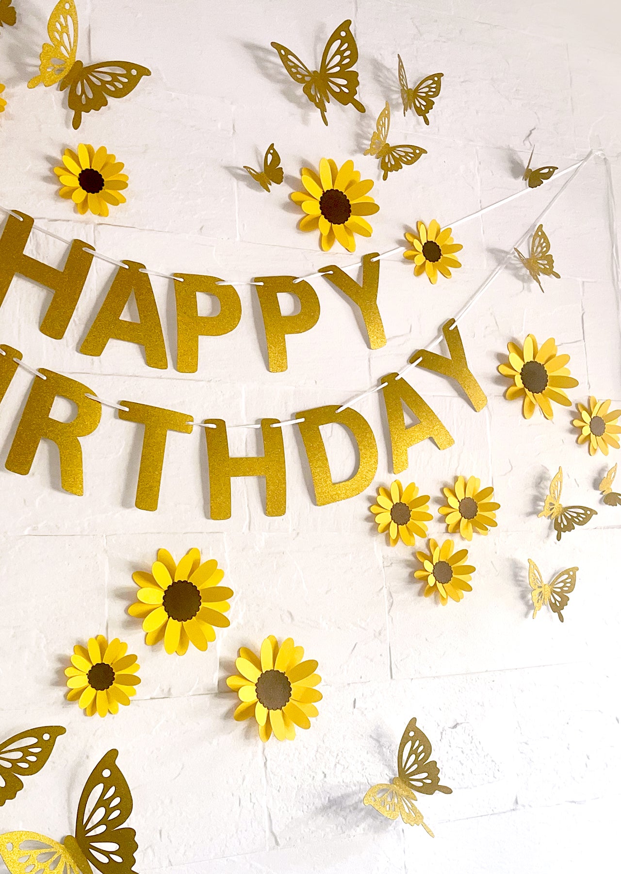 Yellow Sunflower, Butterflies and Happy Birthday Paper Party Decor