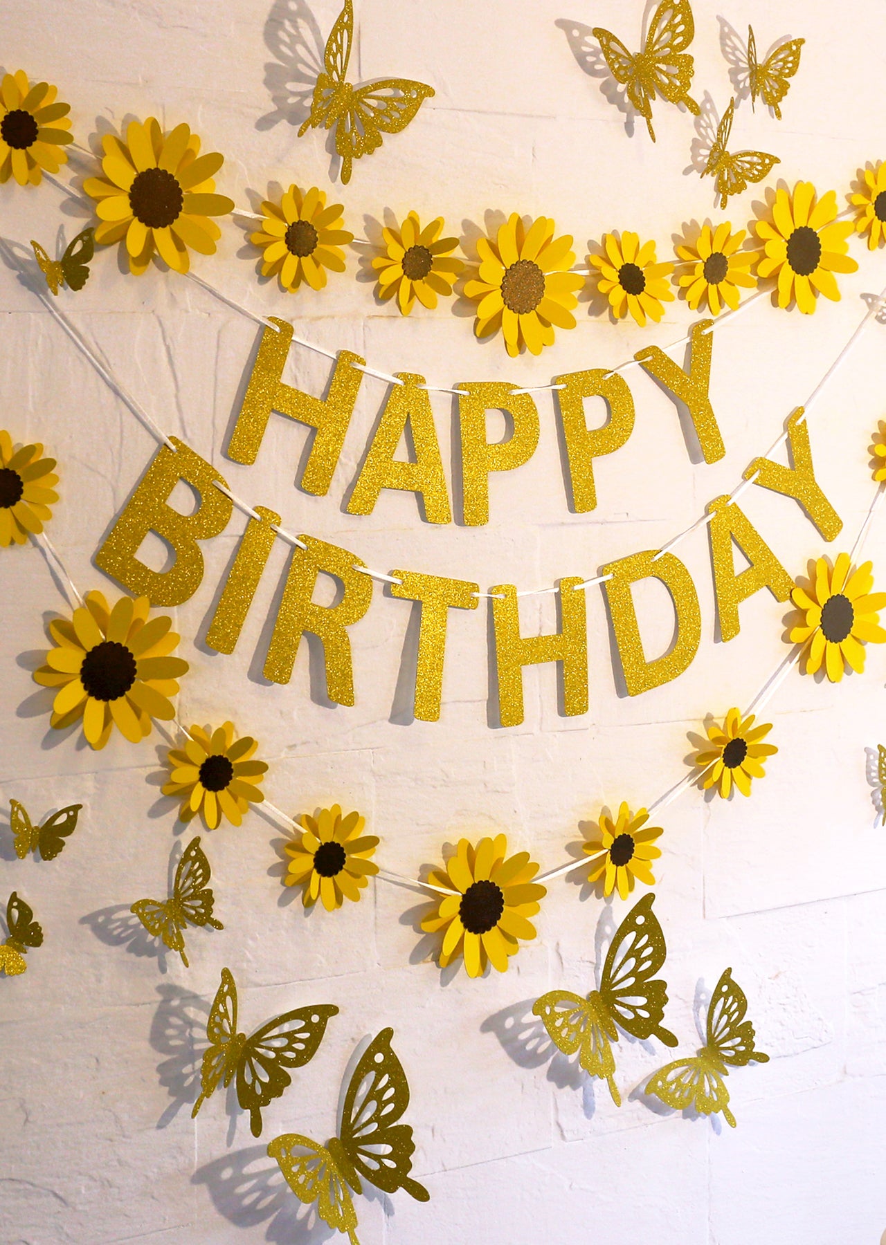 Yellow Sunflower, Butterflies and Happy Birthday Paper Party Decor