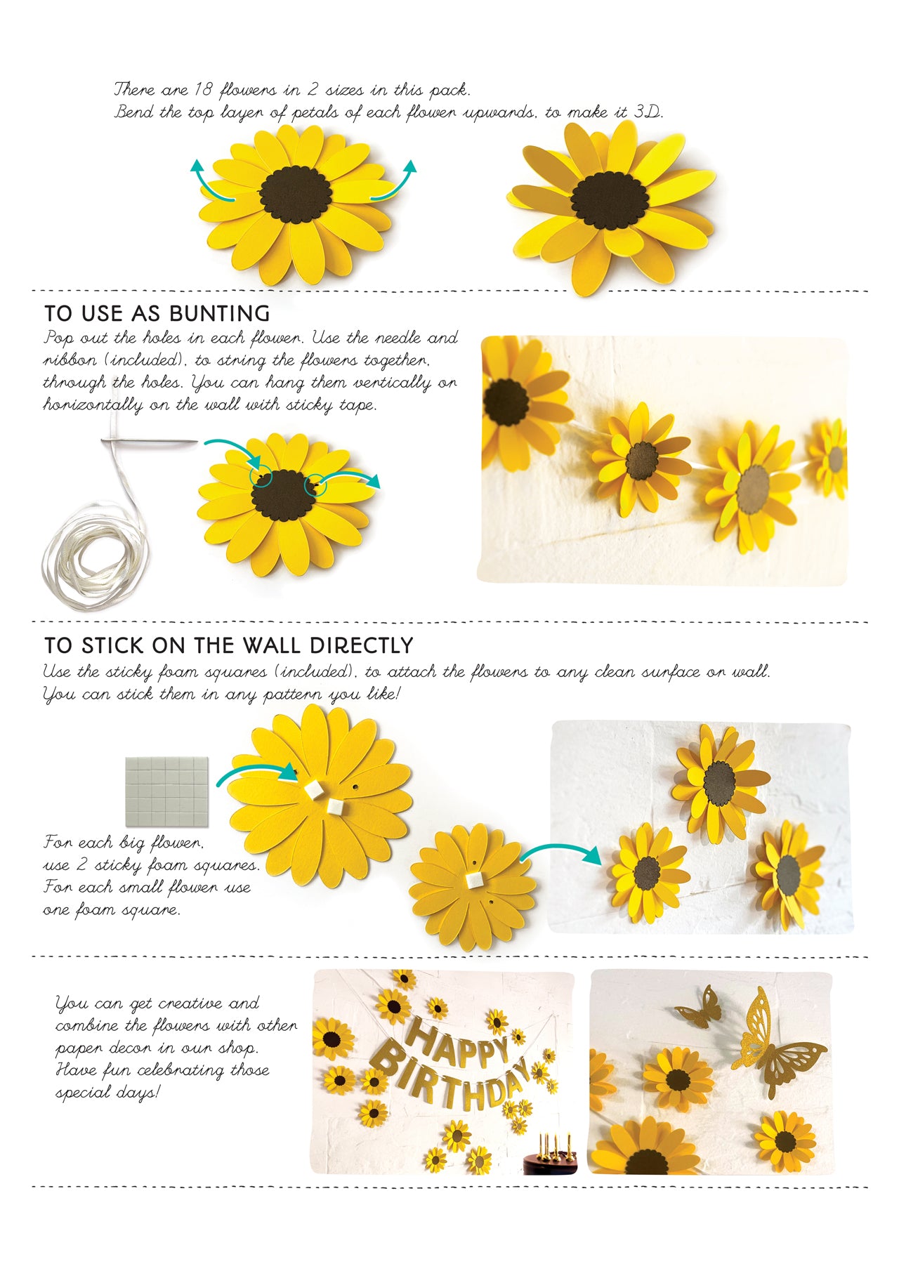 Yellow Sunflower, Butterflies and Happy Birthday Paper Party Decor