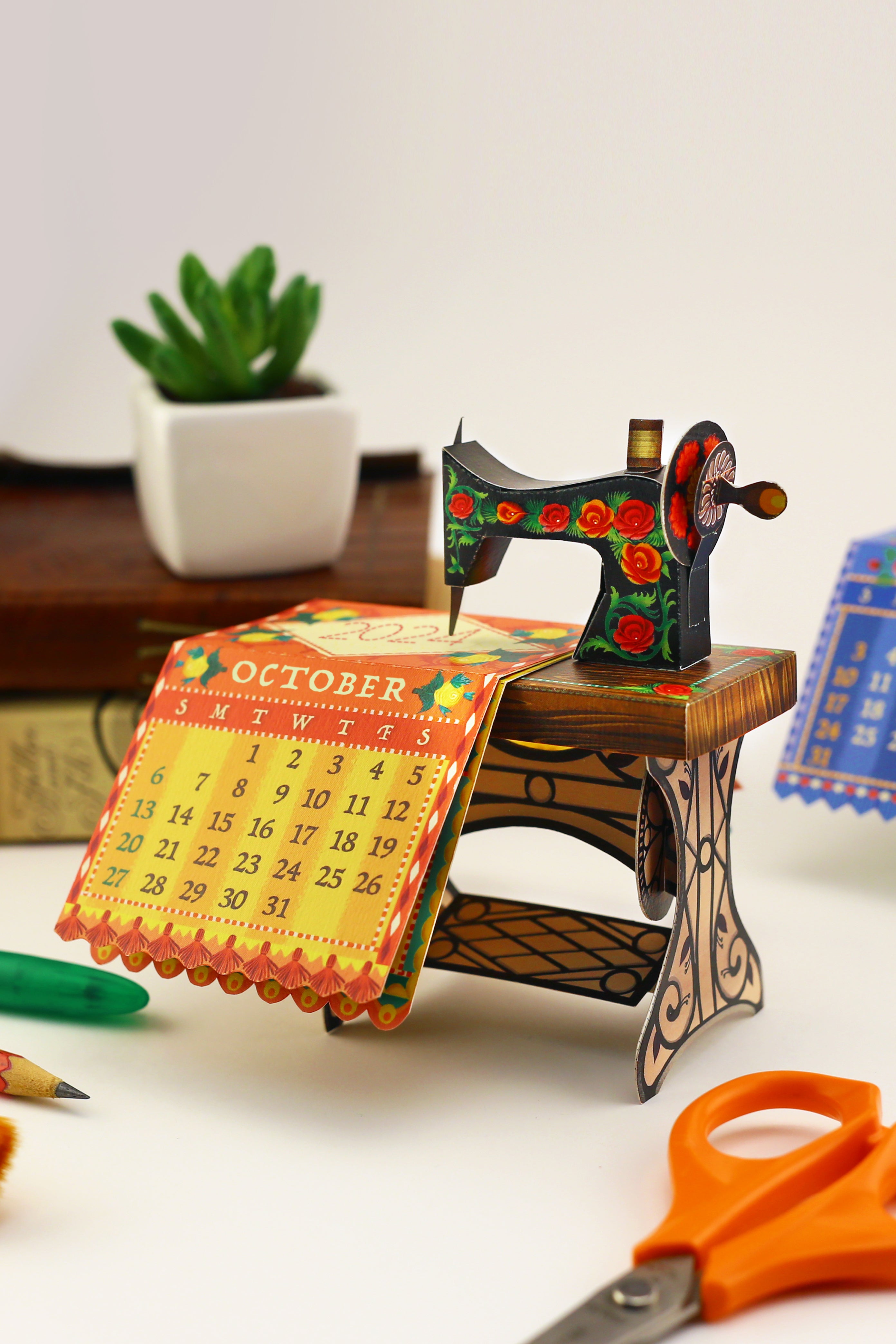 Mini Sewing Machine Desk Calendar 2024 DIY Paper Craft Kit