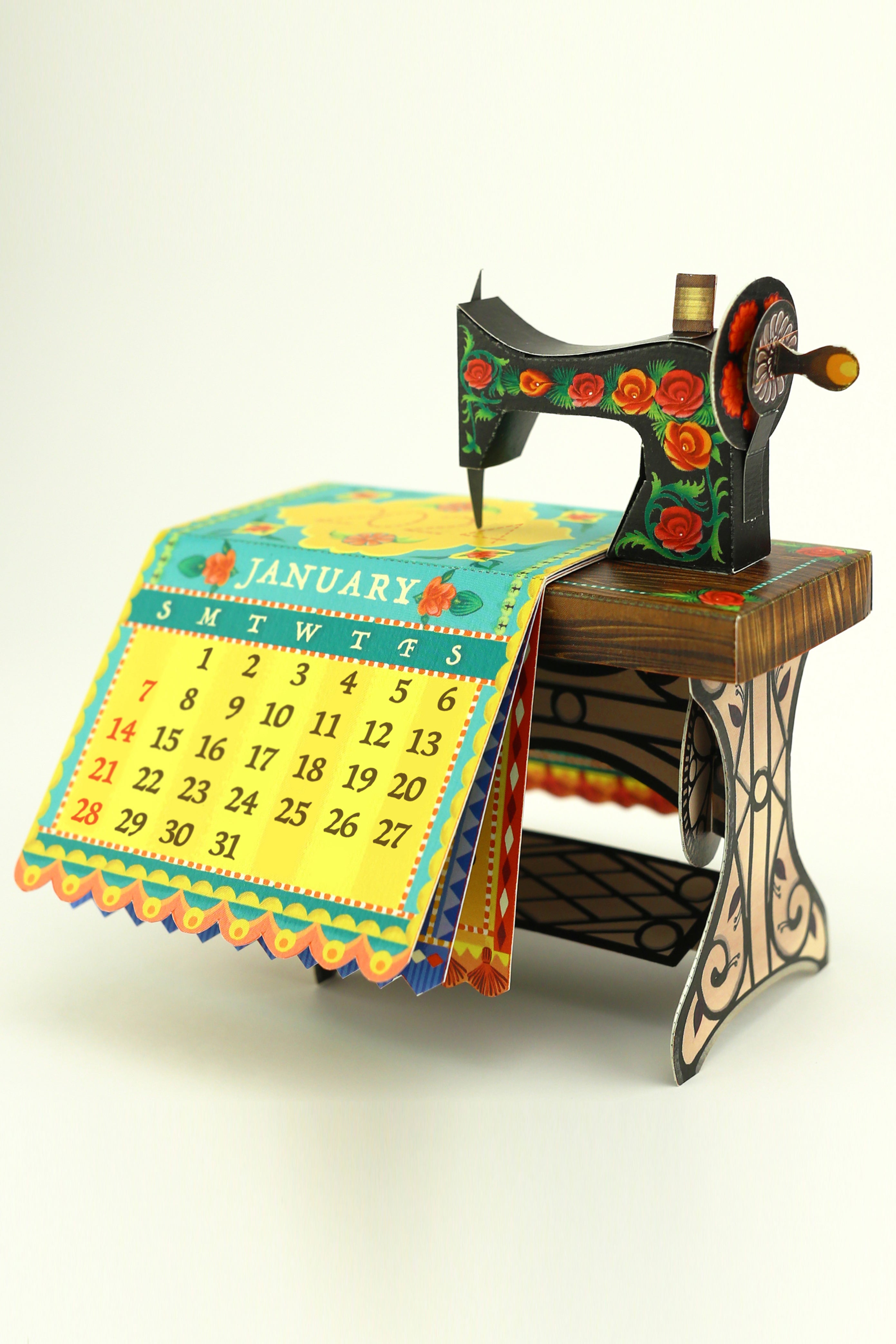 Mini Sewing Machine Desk Calendar 2024 DIY Paper Craft Kit