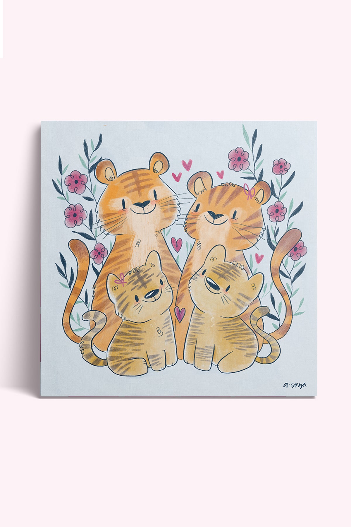 Tiger Family Canvas Wall Art