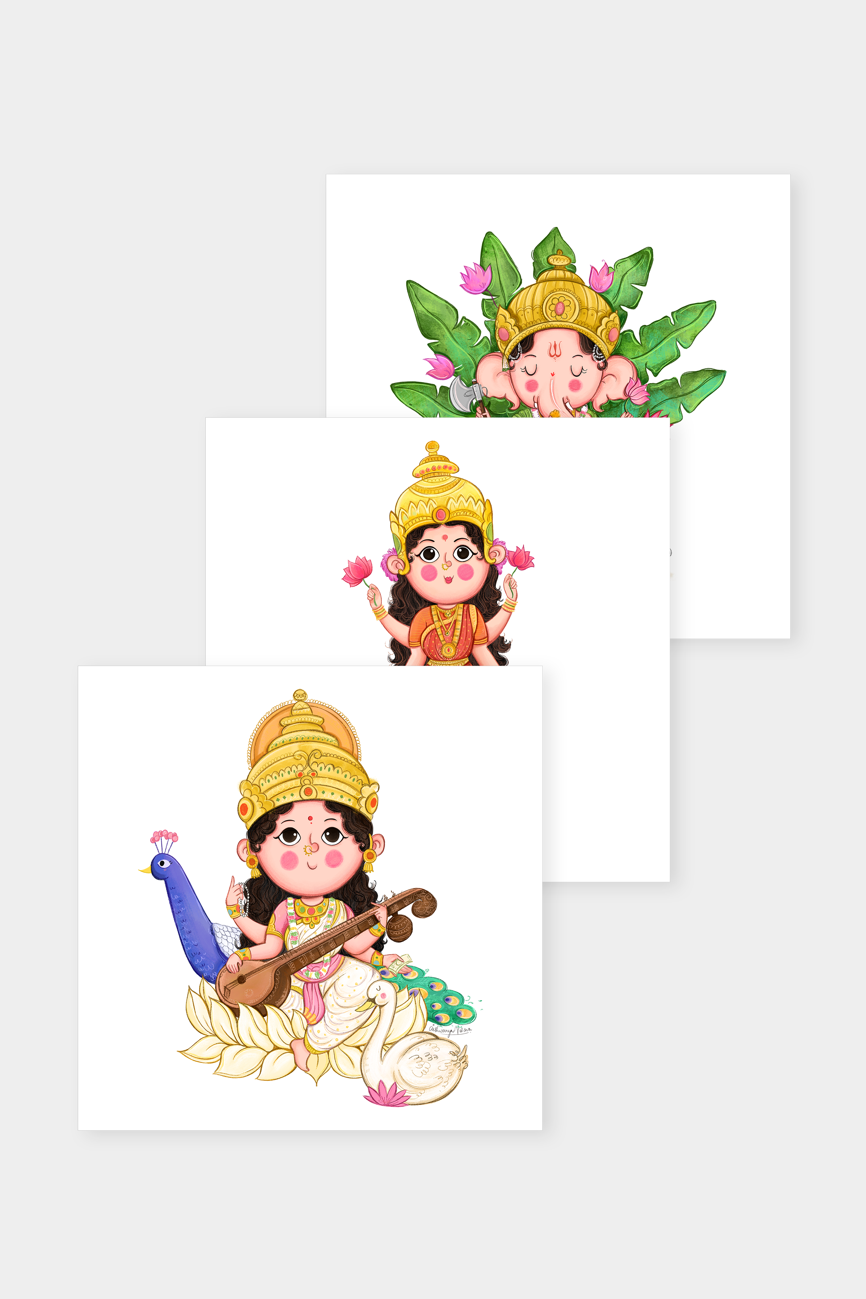 Ganesh, Lakshmi & Saraswati Wall Arts (set of 3)