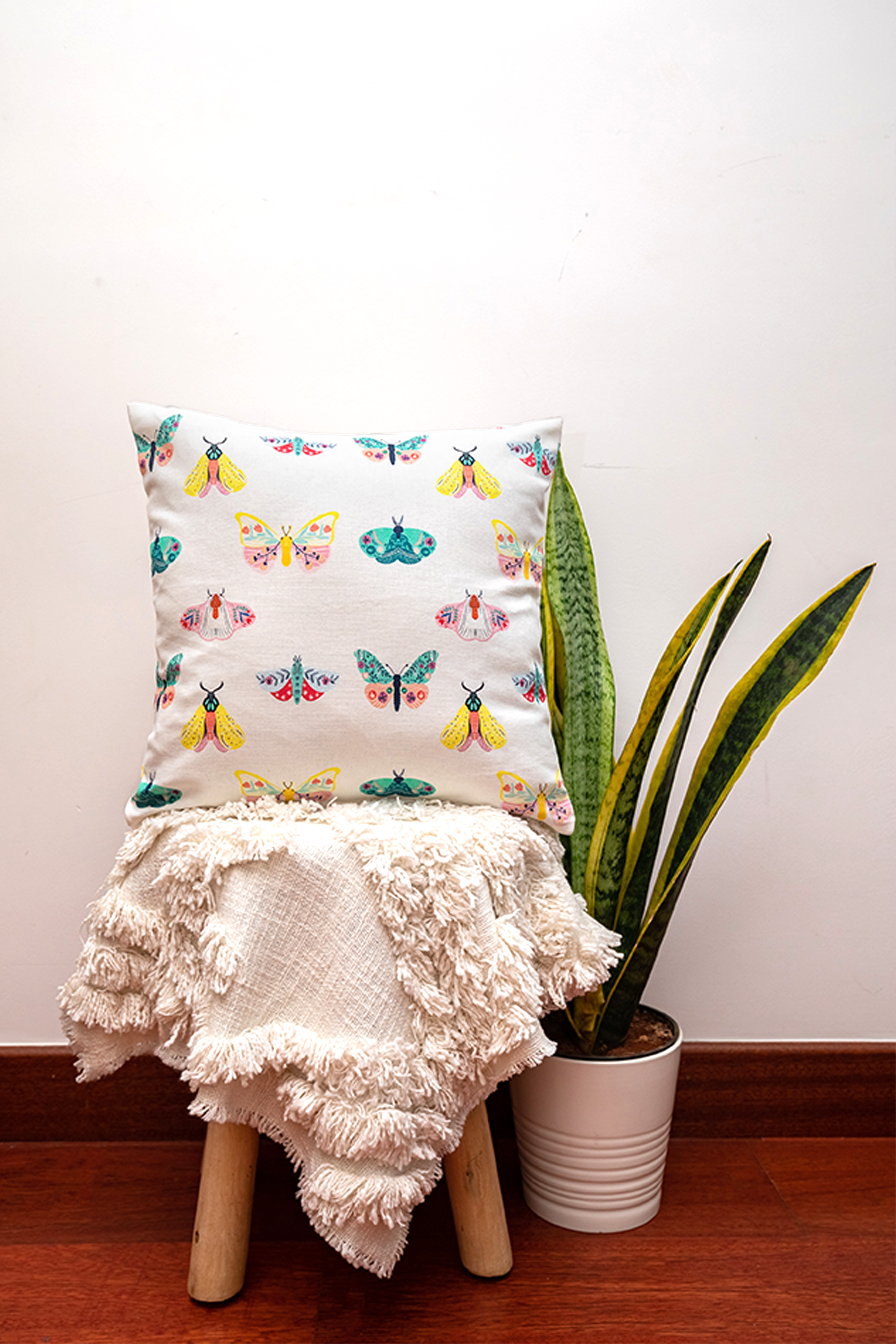 Butterfly Charm White Cushion Cover