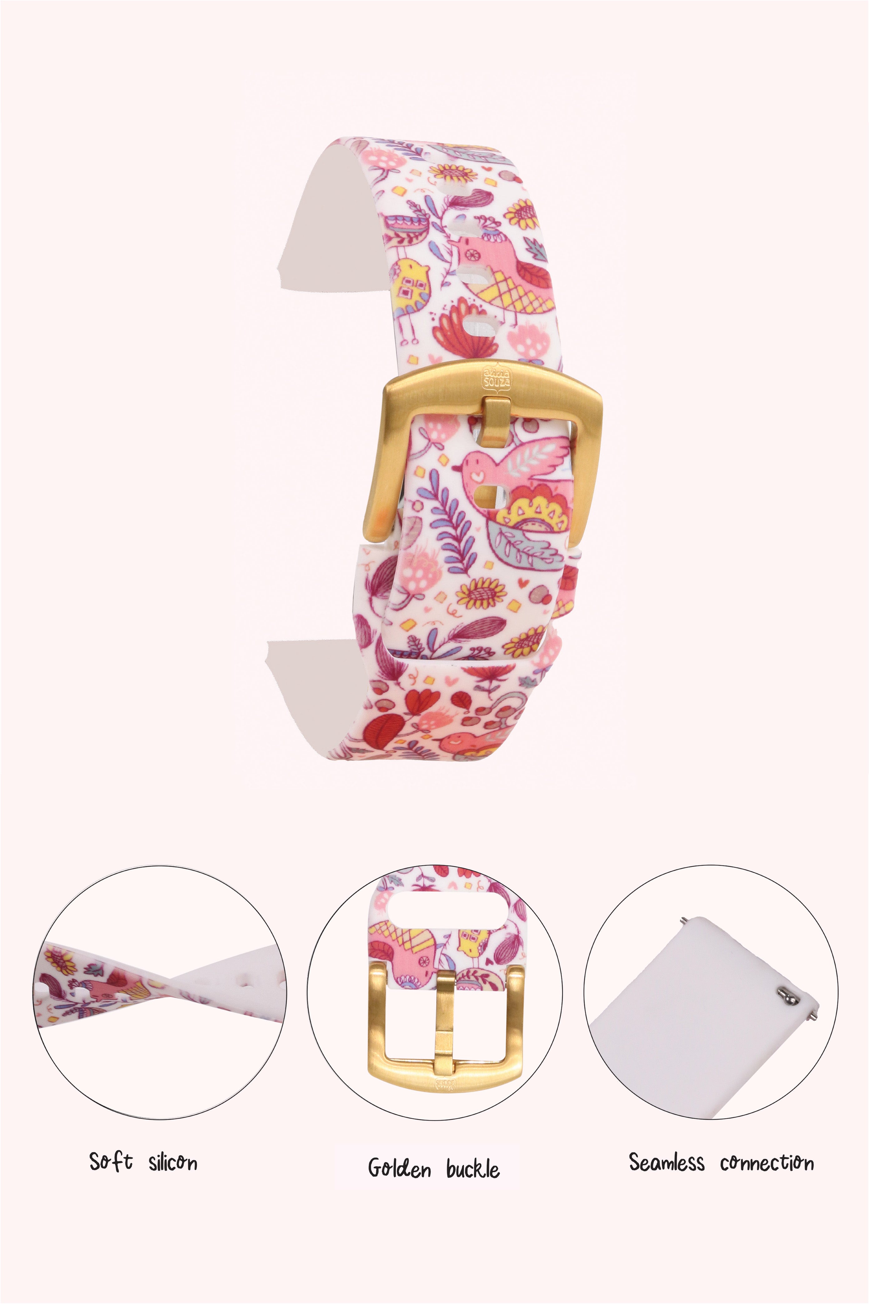 Bird Flow 20mm Watch Strap with Gold Pin Buckle