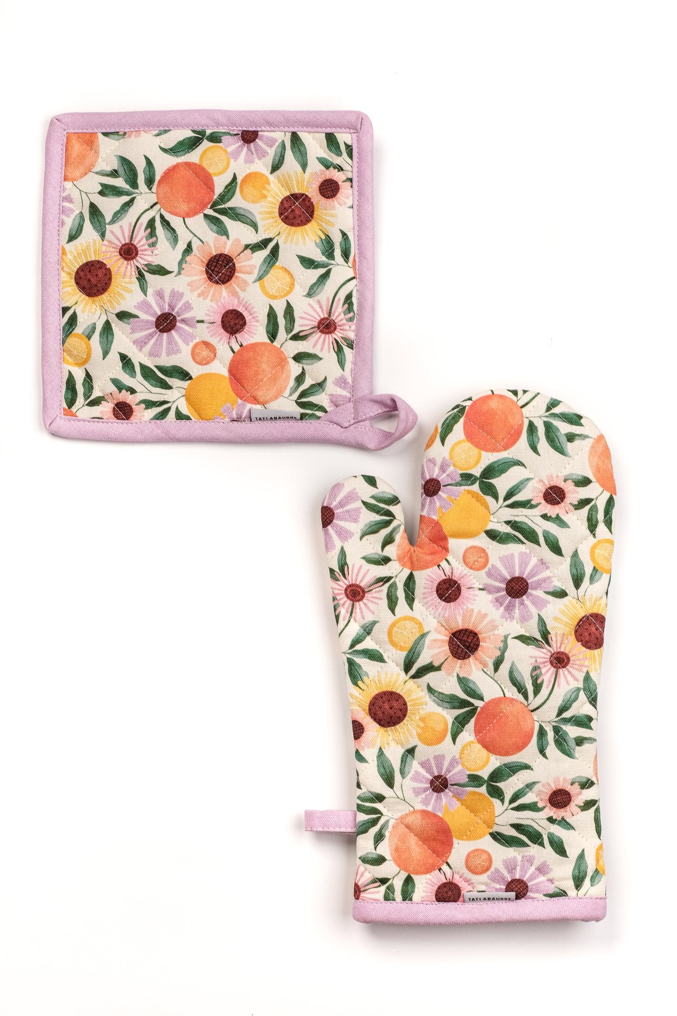 Orange Garden Oven Mitt & Pot Holder Set