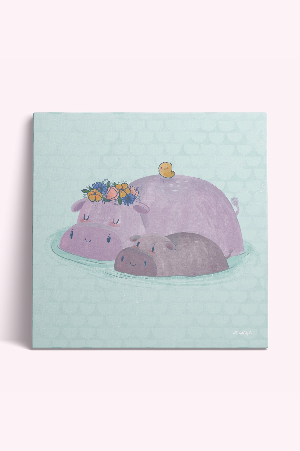 Hippo Family Canvas Wall Art