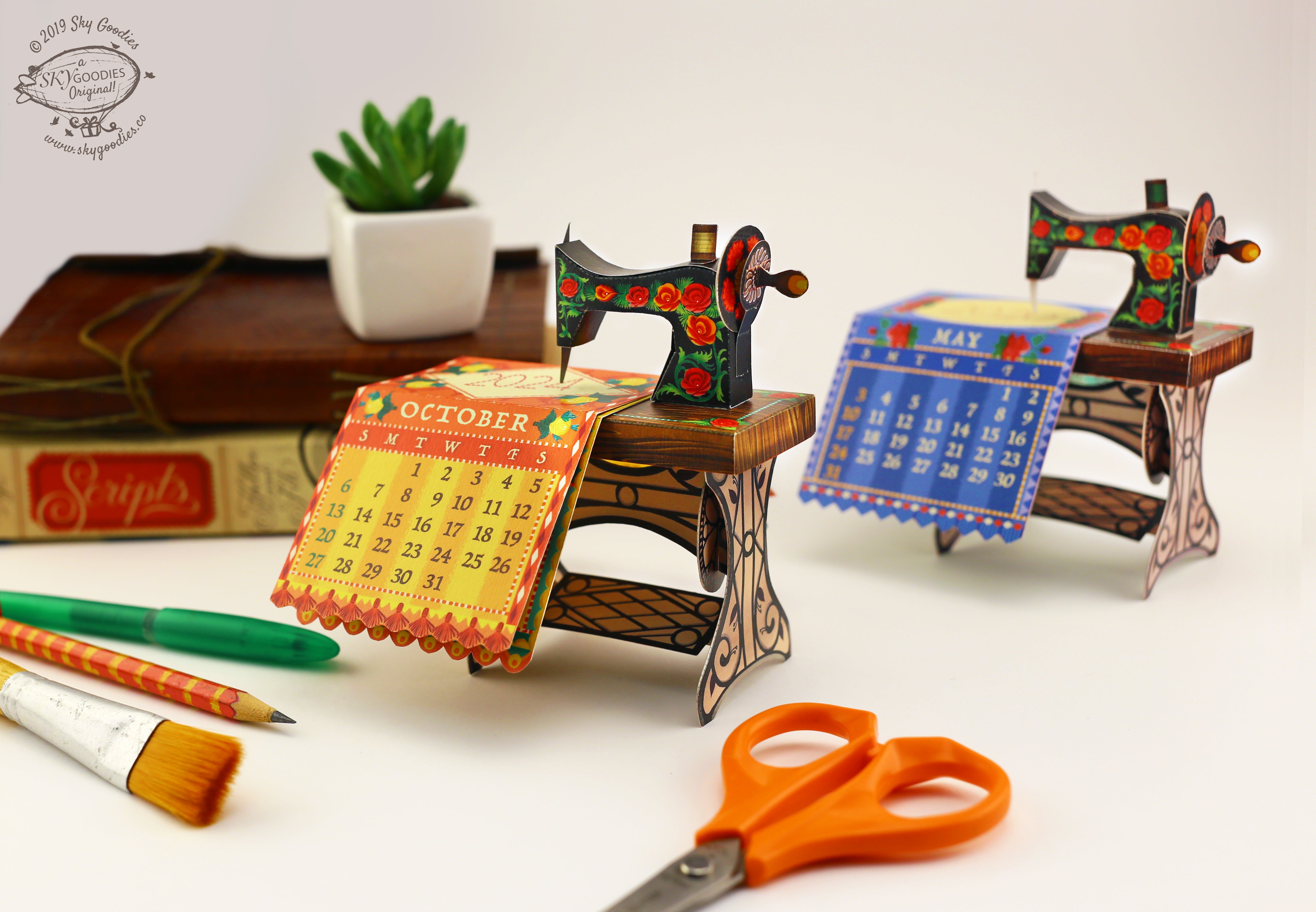 Mini Sewing Machine Desk Calendar 2024 DIY Paper Craft Kit