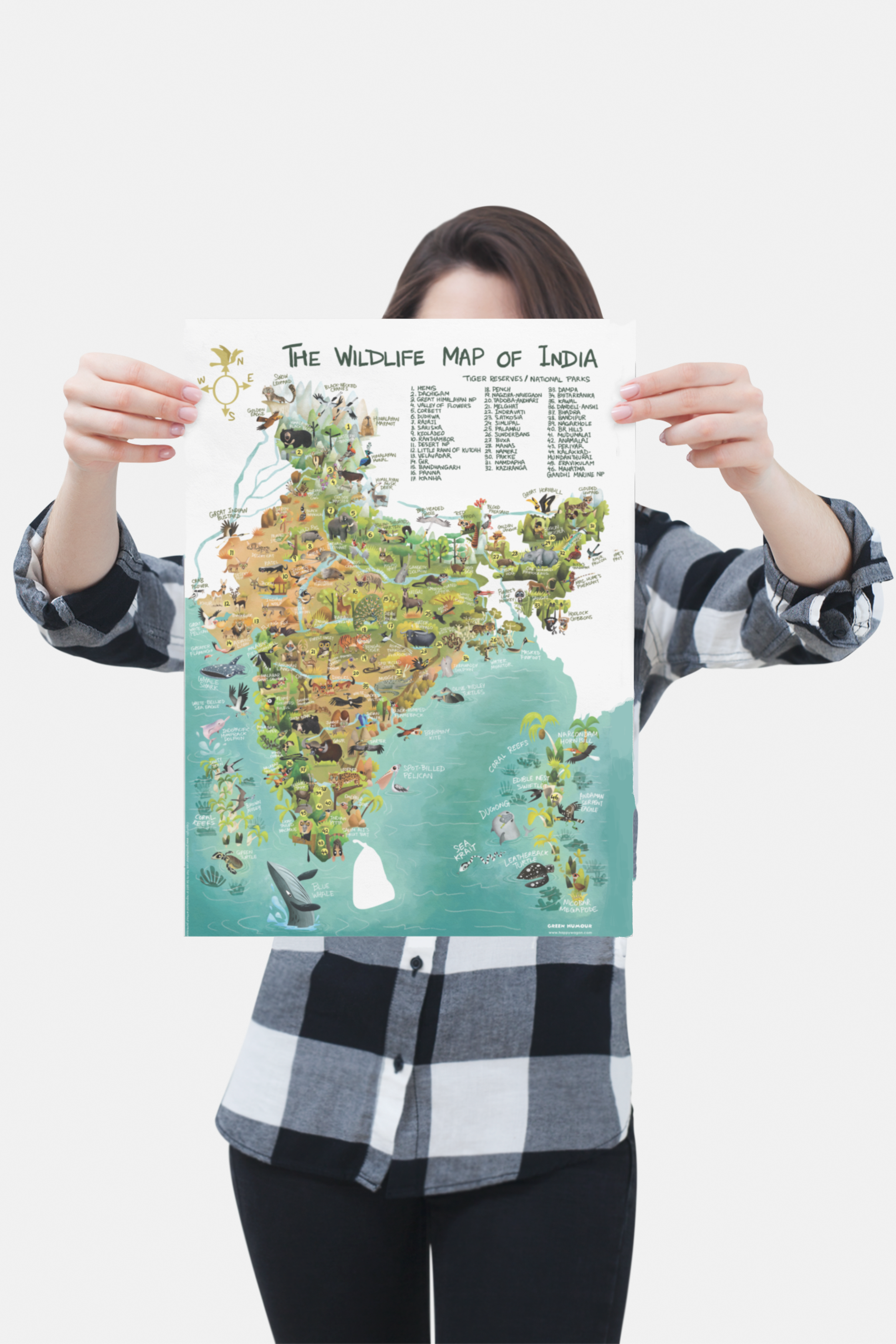 Wildlife Map Of India Non-Tearable Poster