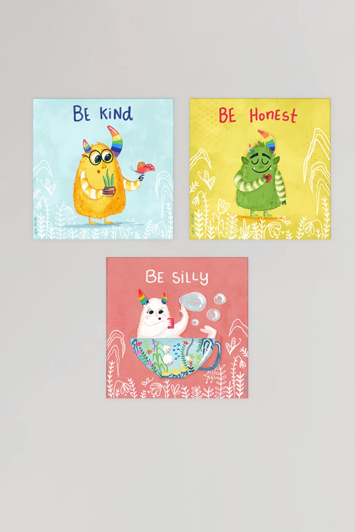 Set of 3 Wall Arts - Be Kind, Be Honest & Be Silly